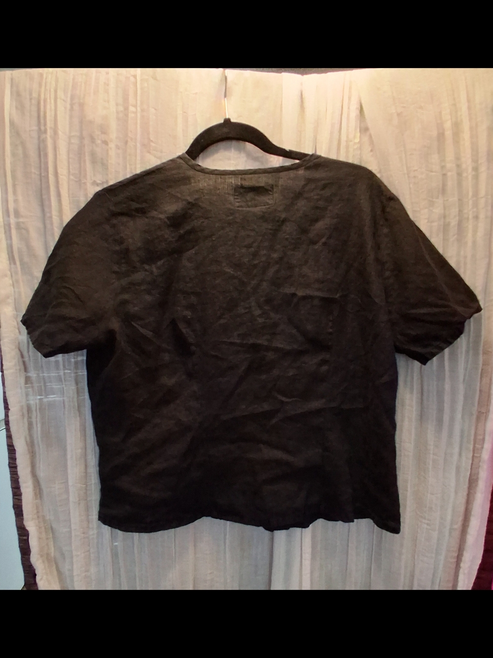 Flax Black Short-Sleeve Linen Button-Front Top - Picture 3 of 4